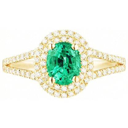 14K Gold Oval Shaped Green Emerald GIA With Round Natural Earth Mined Diamond Ring 6 Carats