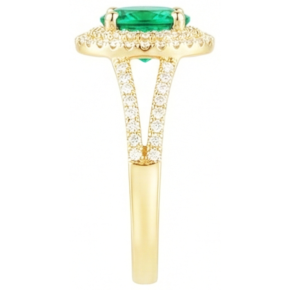 14K Gold Oval Shaped Green Emerald GIA With Round Natural Earth Mined Diamond Ring 6 Carats