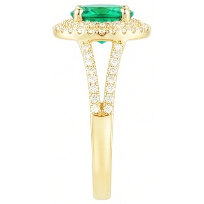 14K Gold Oval Shaped Green Emerald GIA With Round Natural Earth Mined Diamond Ring 6 Carats
