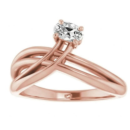 14K Gold Oval Solitaire Ring Old European Natural Earth Mined Diamond 2 Carats Jewelry