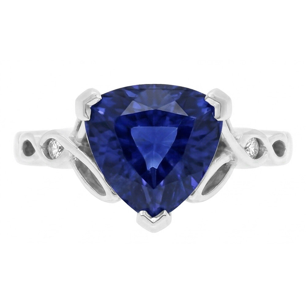 14K Gold Three Stone Ring Trillion Blue Sapphire 1.75 Carats Natural Earth Mined Diamonds