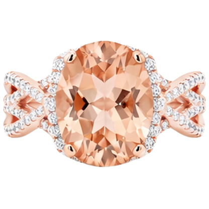14K Rose Gold 11.50 Ct. Morganite With Natural Earth Mined Diamonds Anniversary Ring