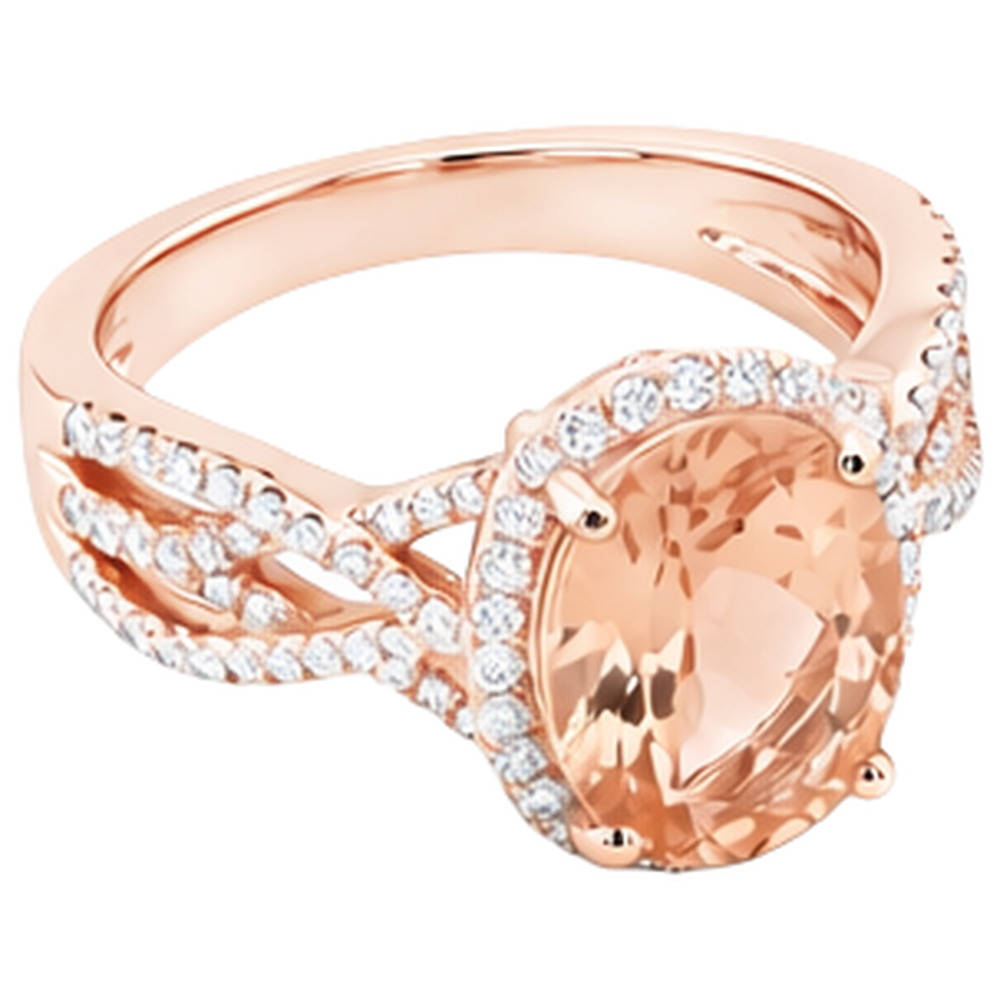 14K Rose Gold 11.50 Ct. Morganite With Natural Earth Mined Diamonds Anniversary Ring