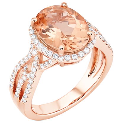 14K Rose Gold 11.50 Ct. Morganite With Natural Earth Mined Diamonds Anniversary Ring