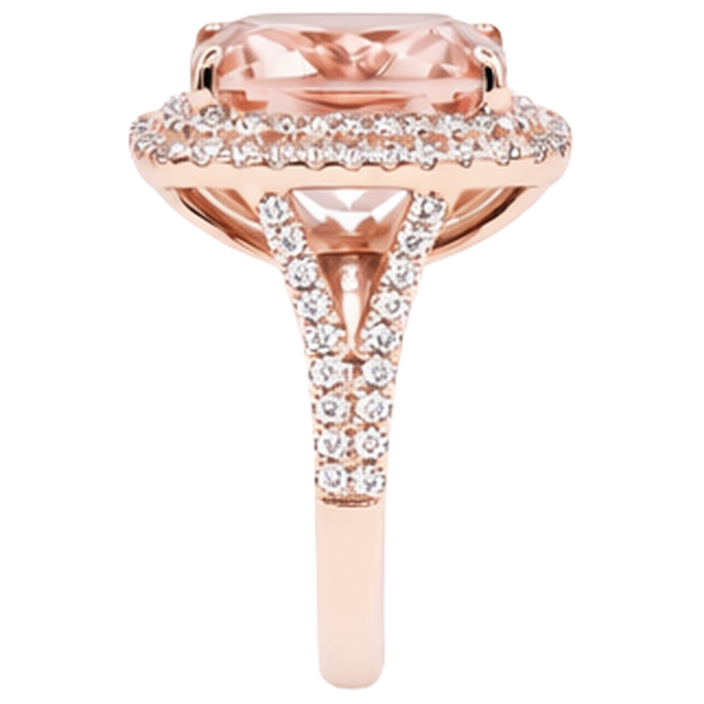 14K Rose Gold Morganite And Natural Earth Mined Diamond 10.25 Ct Ring New