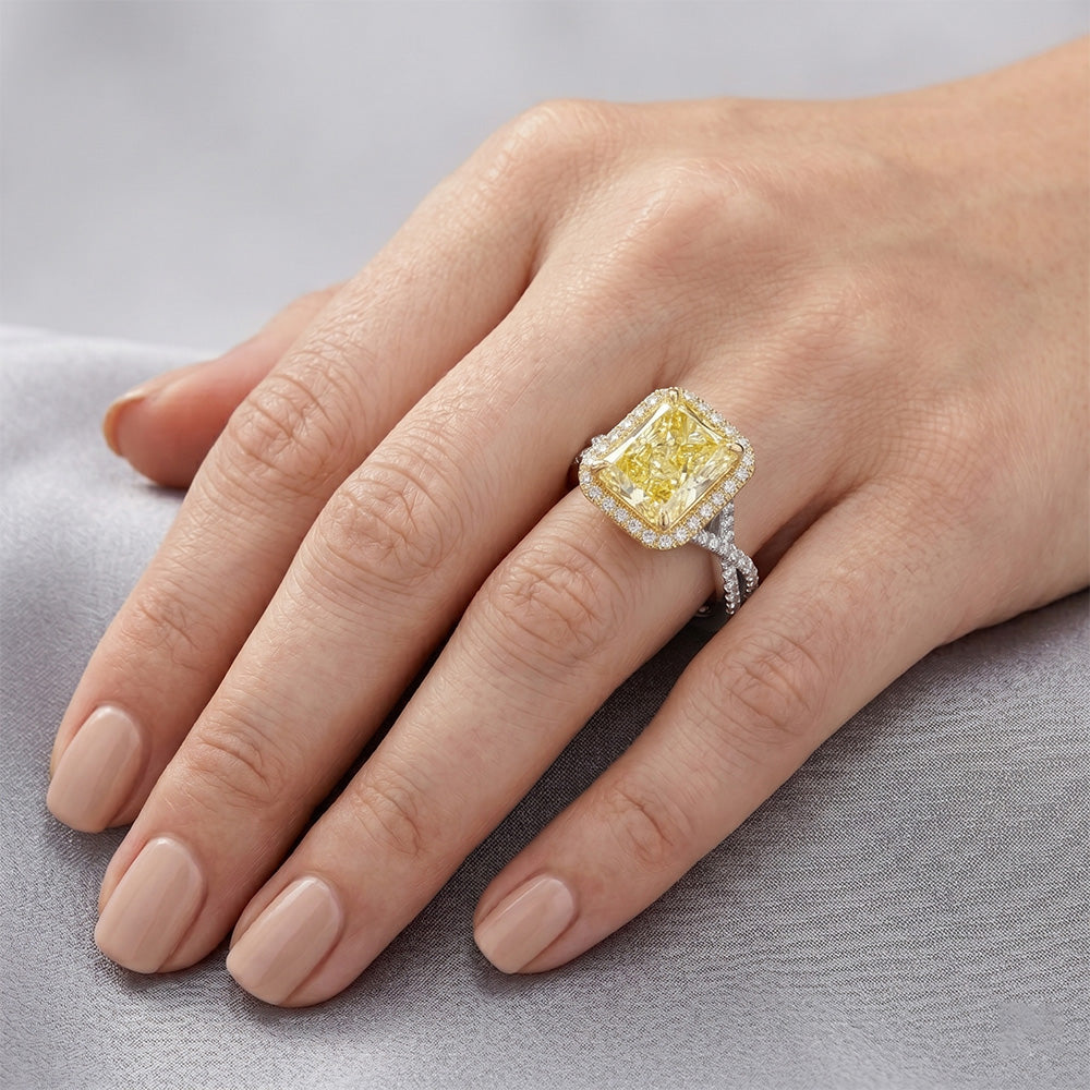 14K Two Tone Gold Pavé Yellow Canary Diamond Ring 3 ct