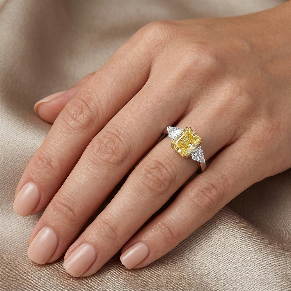 14K Two Tone Gold VVS Canary Yellow Diamond Trilogy Ring 2 ct