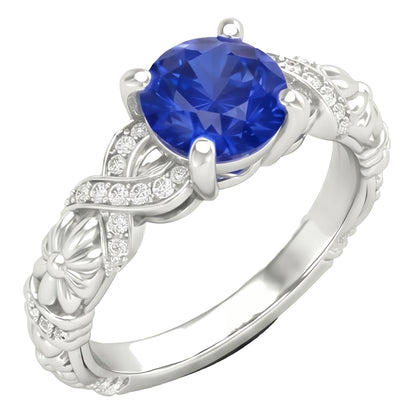 14K White Gold 1.90 Ct Round Cut Ceylon Sapphire Natural Earth Mined Diamonds Ring New