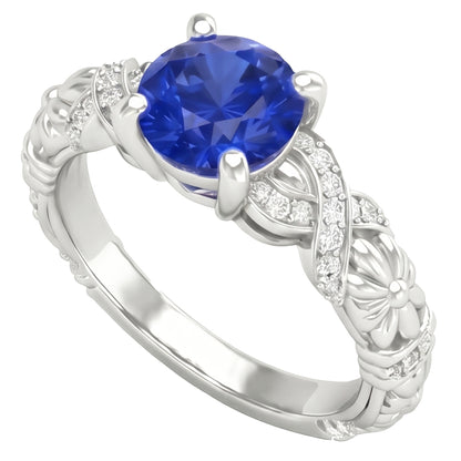 14K White Gold 1.90 Ct Round Cut Ceylon Sapphire Natural Earth Mined Diamonds Ring New