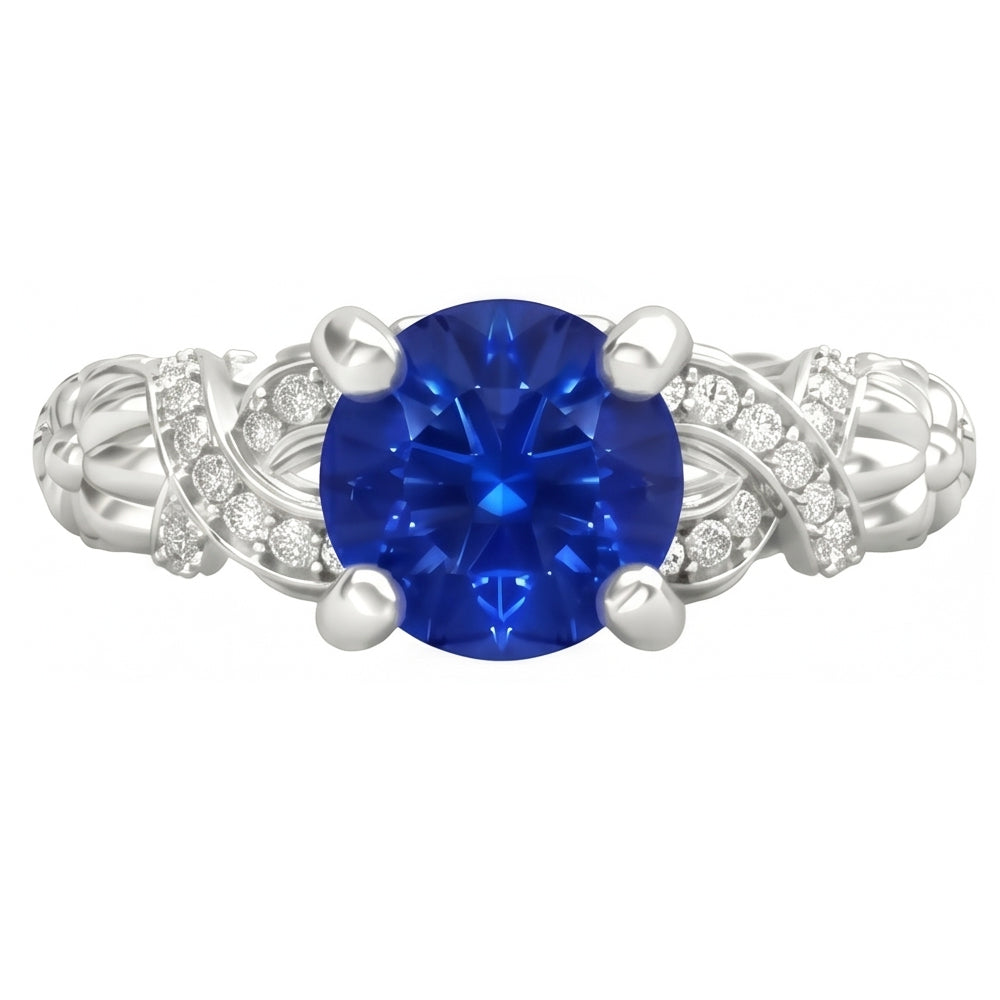 14K White Gold 1.90 Ct Round Cut Ceylon Sapphire Natural Earth Mined Diamonds Ring New