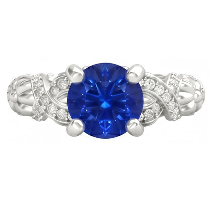 14K White Gold 1.90 Ct Round Cut Ceylon Sapphire Natural Earth Mined Diamonds Ring New