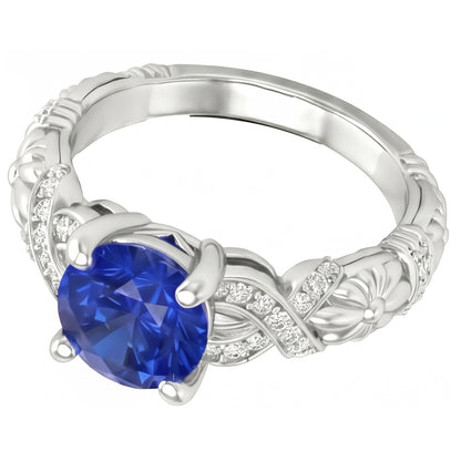 14K White Gold 1.90 Ct Round Cut Ceylon Sapphire Natural Earth Mined Diamonds Ring New
