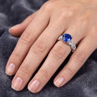 14K White Gold 1.90 Ct Round Cut Ceylon Sapphire Natural Earth Mined Diamonds Ring New