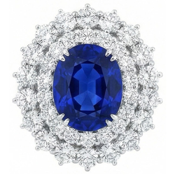 14K White Gold 10 Ct. Cushion Sapphire And Round IGI CERTIFIED Diamonds Ring