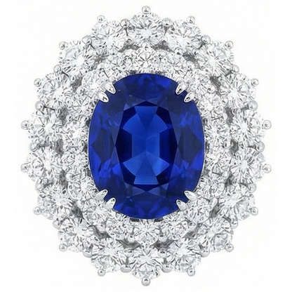 14K White Gold 10 Ct. Cushion Sapphire And Round IGI CERTIFIED Diamonds Ring