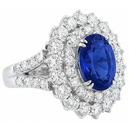 14K White Gold 10 Ct. Cushion Sapphire And Round IGI CERTIFIED Diamonds Ring