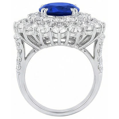 14K White Gold 10 Ct. Cushion Sapphire And Round IGI CERTIFIED Diamonds Ring