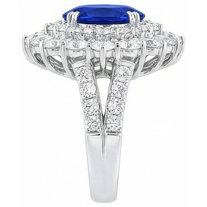 14K White Gold 10 Ct. Cushion Sapphire And Round IGI CERTIFIED Diamonds Ring