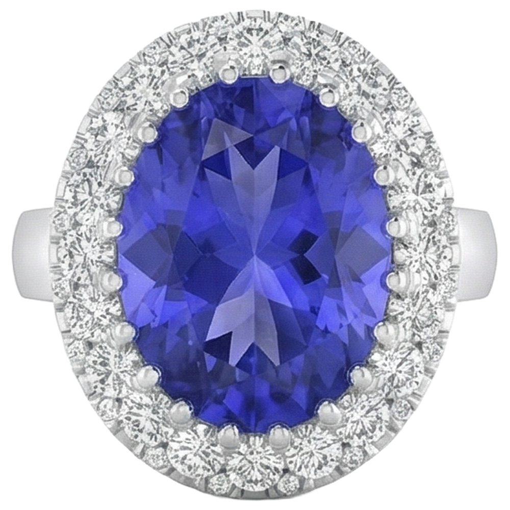 14K White Gold 15 Ct Big Tanzanite And Small Natural Earth Mined Diamonds Ring New