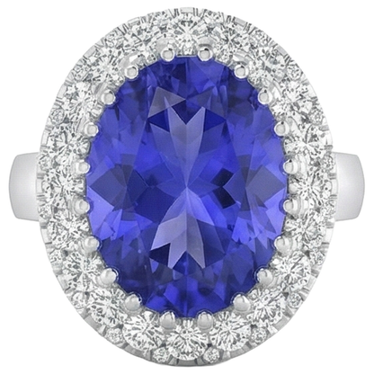 14K White Gold 15 Ct Big Tanzanite And Small Natural Earth Mined Diamonds Ring New