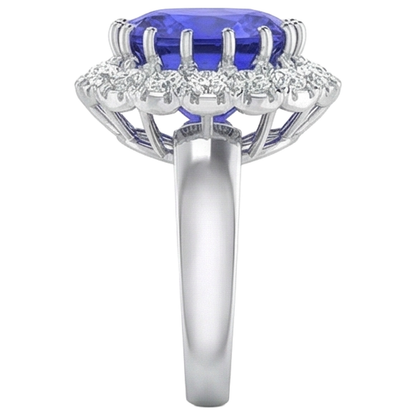 14K White Gold 15 Ct Big Tanzanite And Small Natural Earth Mined Diamonds Ring New