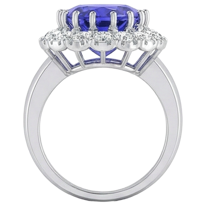14K White Gold 15 Ct Big Tanzanite And Small Natural Earth Mined Diamonds Ring New