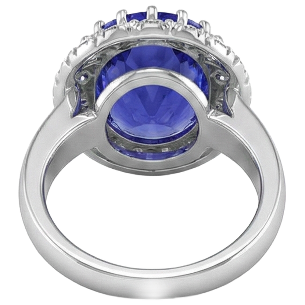 14K White Gold 15 Ct Big Tanzanite And Small Natural Earth Mined Diamonds Ring New
