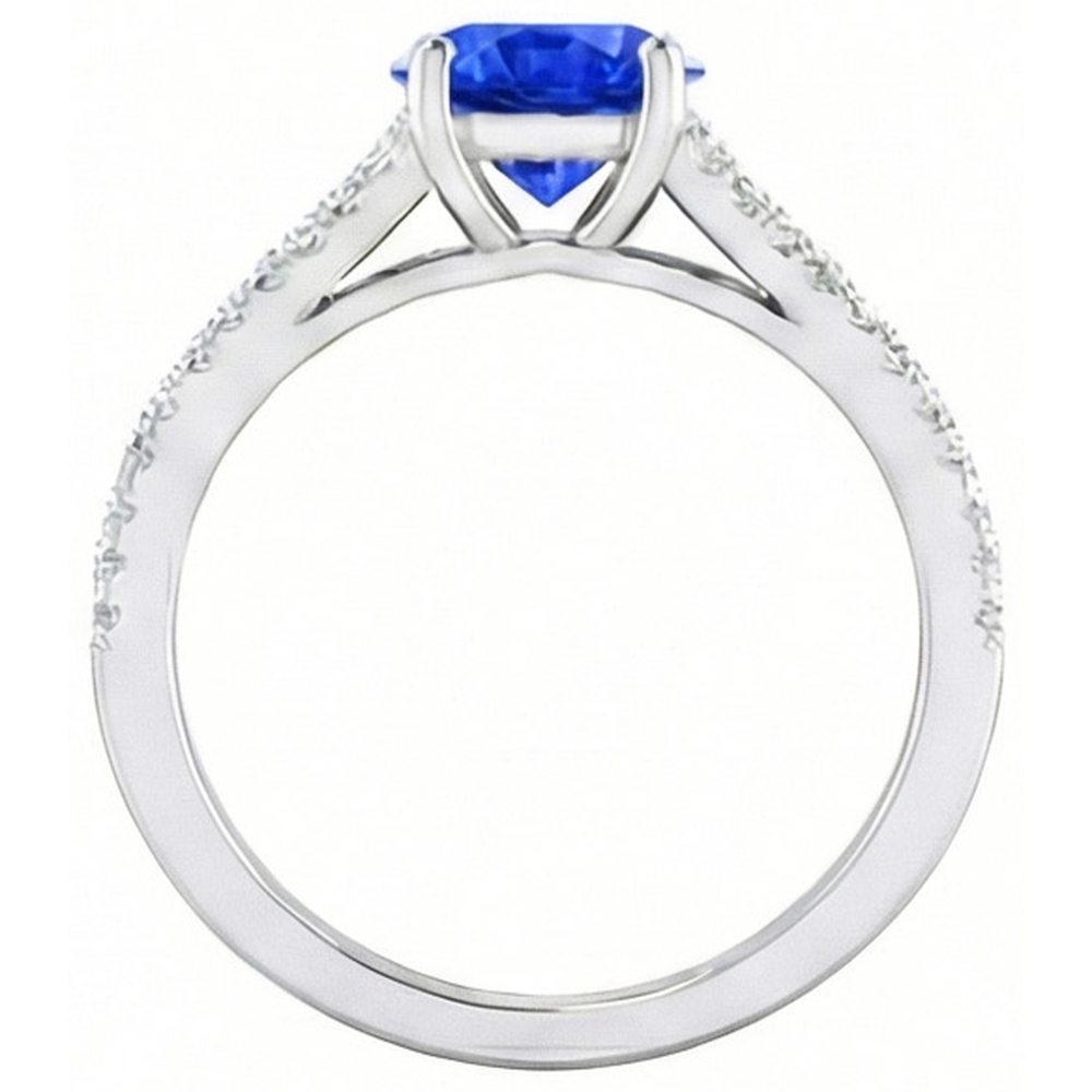 14K White Gold 3.20 Carats Sri Lankan Sapphire And Natural Earth Mined Diamonds Ring