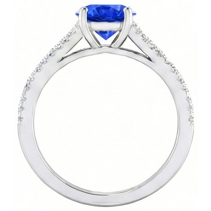 14K White Gold 3.20 Carats Sri Lankan Sapphire And Natural Earth Mined Diamonds Ring
