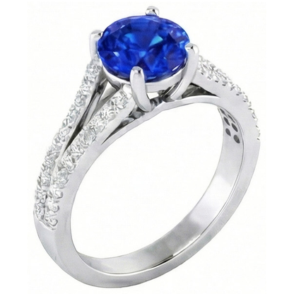 14K White Gold 3.20 Carats Sri Lankan Sapphire And Natural Earth Mined Diamonds Ring
