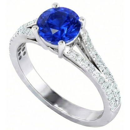 14K White Gold 3.20 Carats Sri Lankan Sapphire And Natural Earth Mined Diamonds Ring