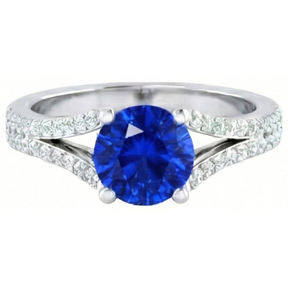 14K White Gold 3.20 Carats Sri Lankan Sapphire And Natural Earth Mined Diamonds Ring