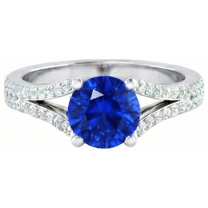14K White Gold 3.20 Carats Sri Lankan Sapphire And Natural Earth Mined Diamonds Ring