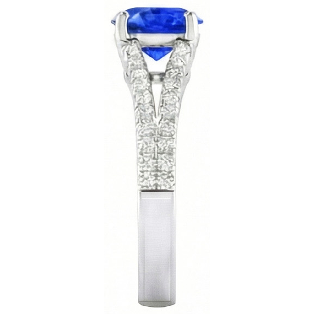 14K White Gold 3.20 Carats Sri Lankan Sapphire And Natural Earth Mined Diamonds Ring