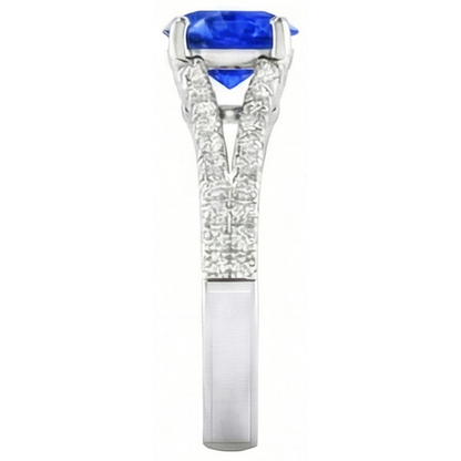 14K White Gold 3.20 Carats Sri Lankan Sapphire And Natural Earth Mined Diamonds Ring