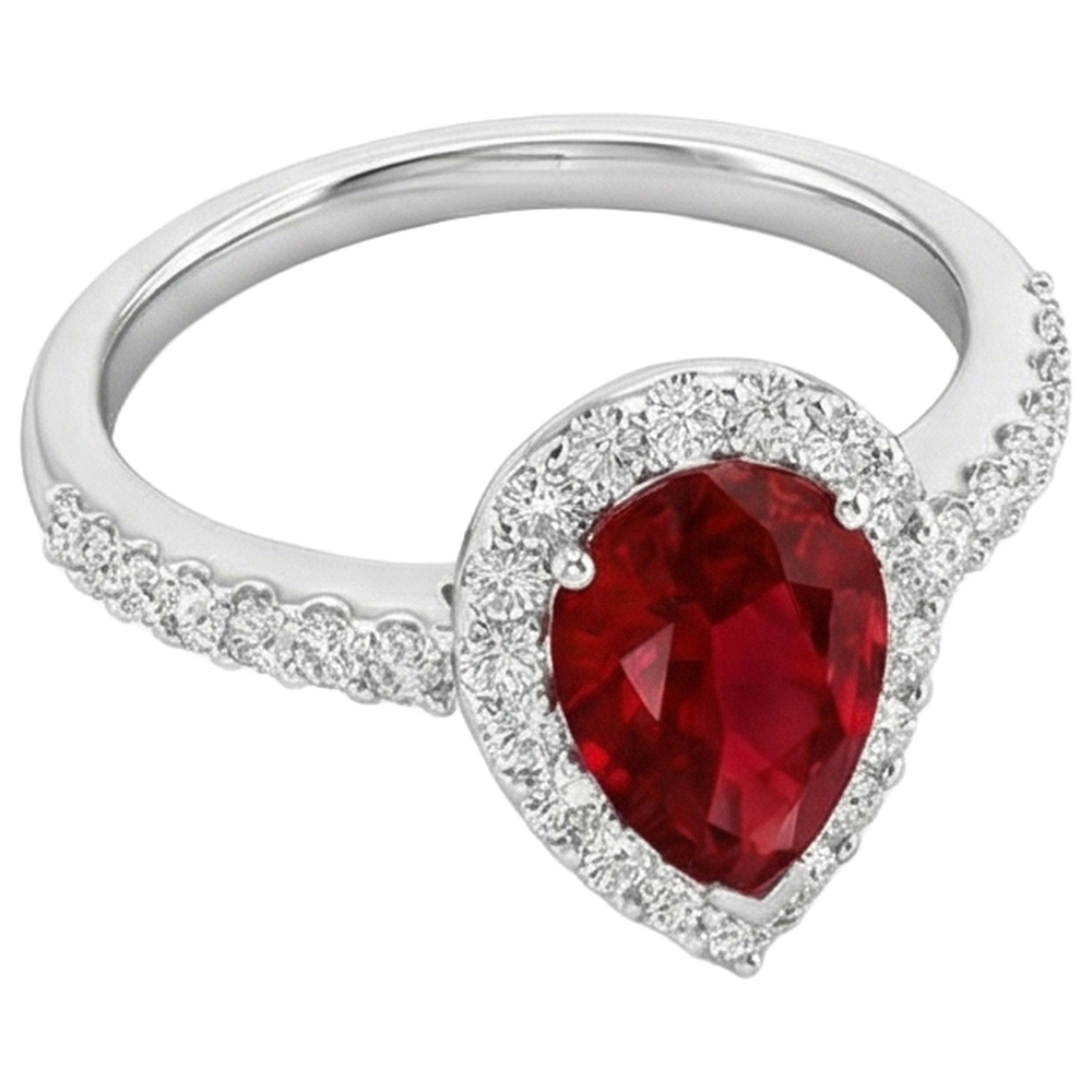 14K White Gold 3.80 Carats Red Ruby And Natural Earth Mined Diamonds Wedding Ring New