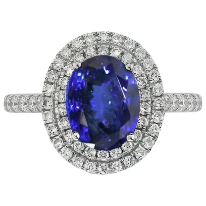 14K White Gold 7.25 Carats Tanzanite With Natural Earth Mined Diamonds Ring