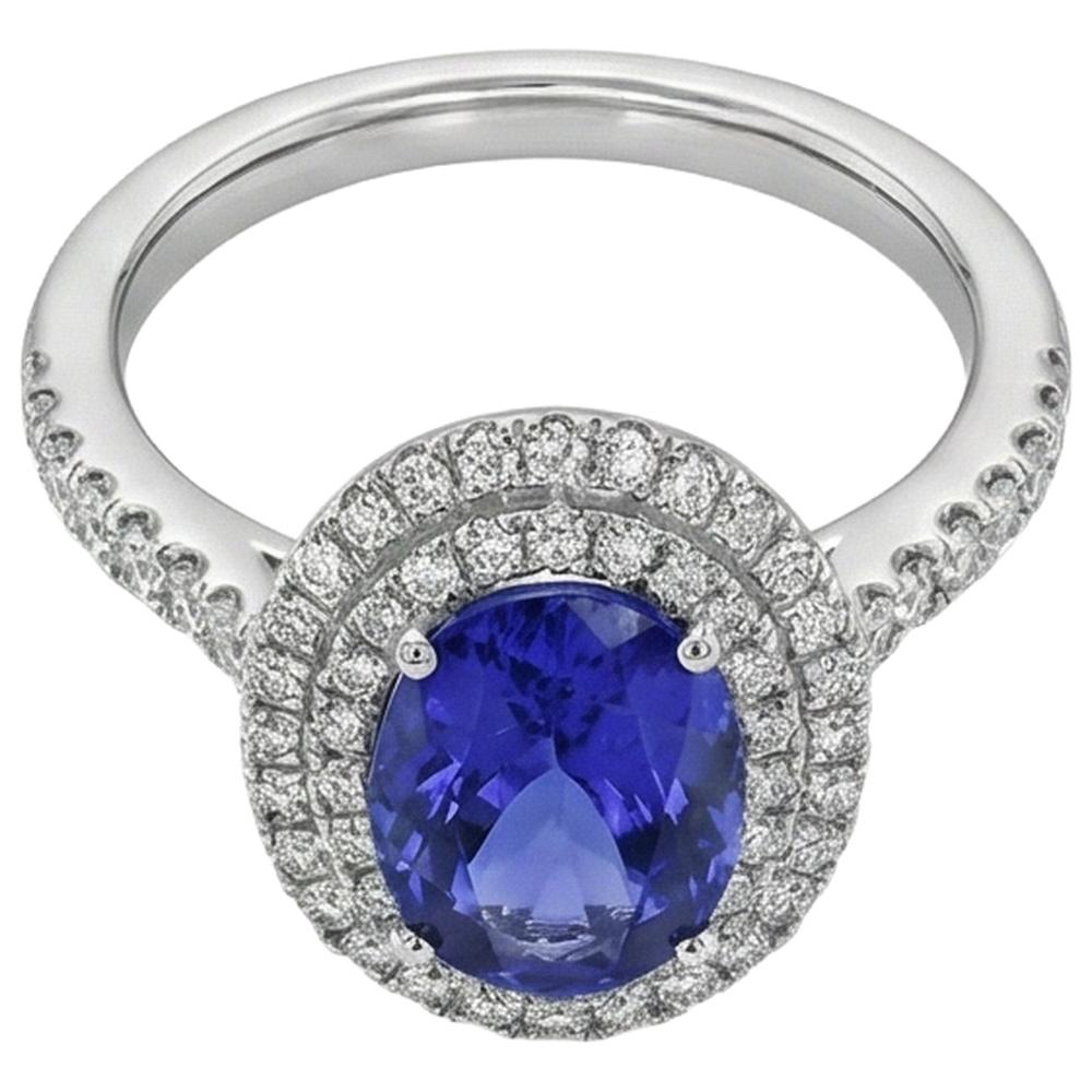 14K White Gold 7.25 Carats Tanzanite With Natural Earth Mined Diamonds Ring