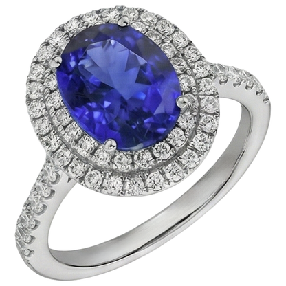 14K White Gold 7.25 Carats Tanzanite With Natural Earth Mined Diamonds Ring