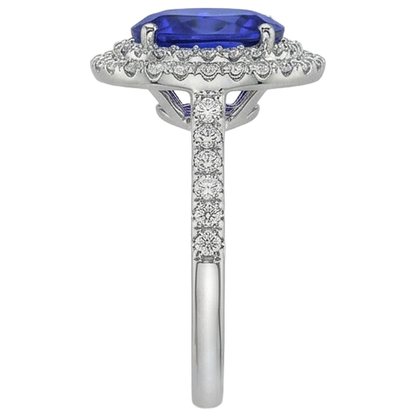 14K White Gold 7.25 Carats Tanzanite With Natural Earth Mined Diamonds Ring