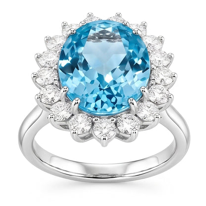 14K White Gold Aquamarine With Natural Earth Mined Diamonds 9 Ct Engagement Ring