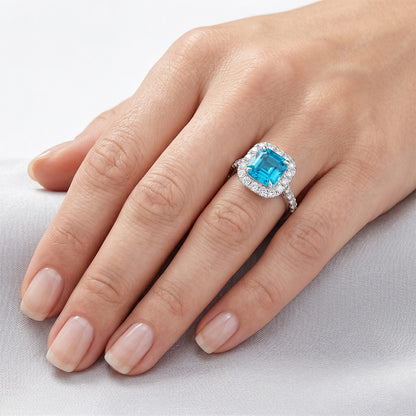 14K White Gold Blue Diamond Diamond Halo Setting Ring 3 ct