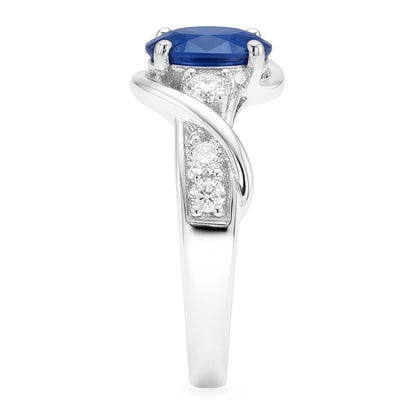 14K White Gold Ceylon Sapphire With Natural Earth Mined Diamond Wedding Ring 1.25 Ct