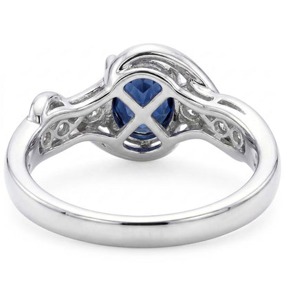 14K White Gold Ceylon Sapphire With Natural Earth Mined Diamond Wedding Ring 1.25 Ct