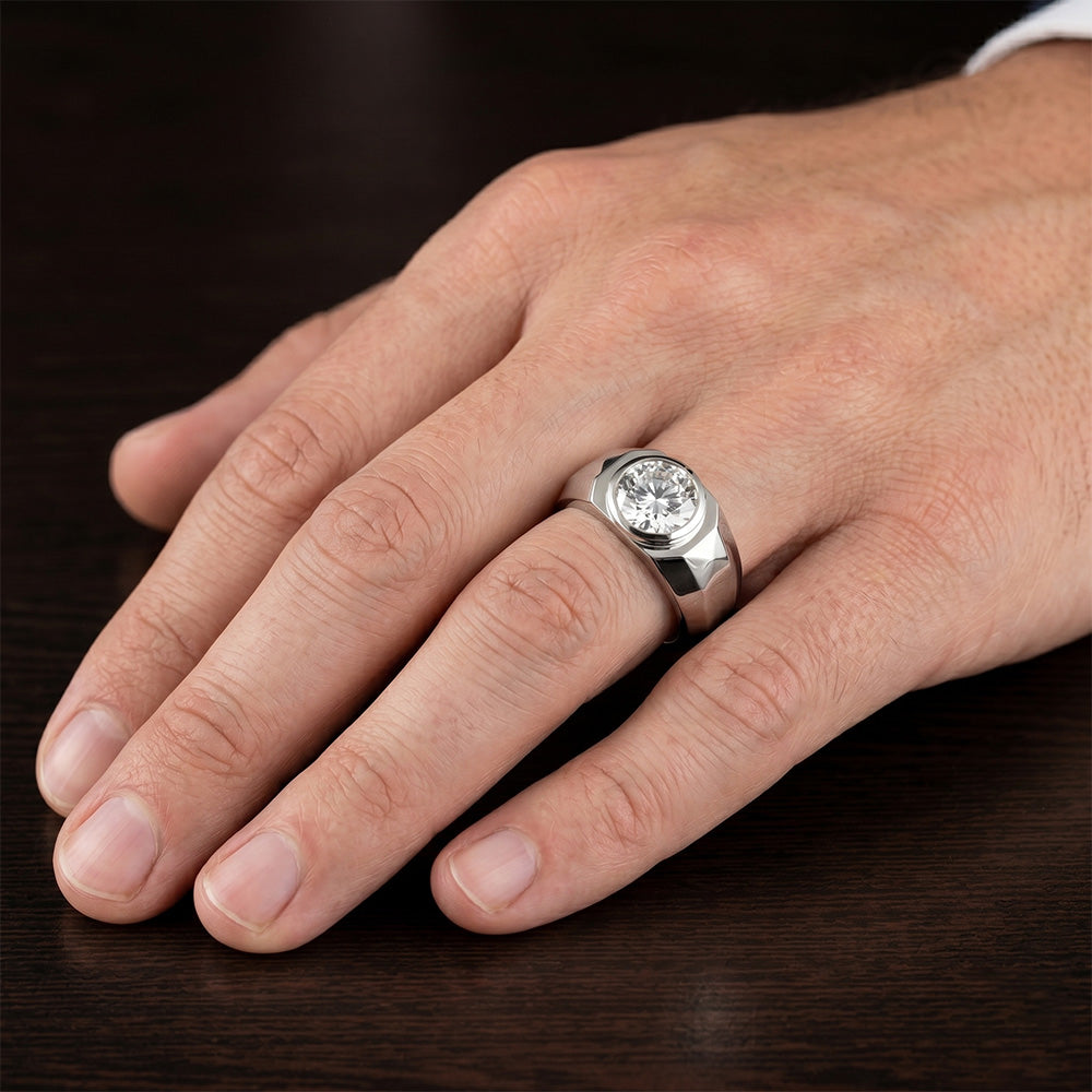 14K White Gold Diamond Mens Ring – 1.50-ct Round Cut