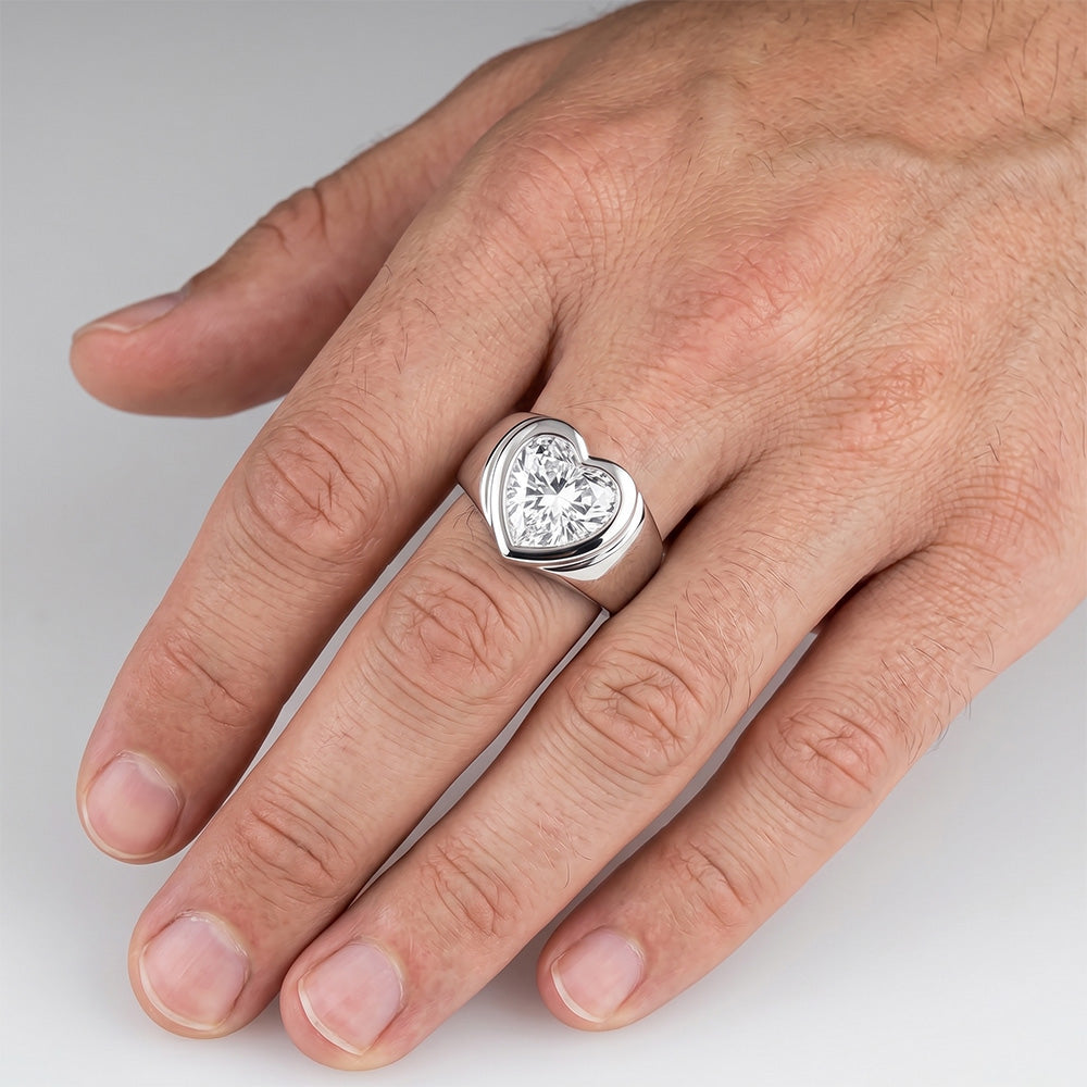 14K White Gold Heart Diamond Mens Ring 4 ct
