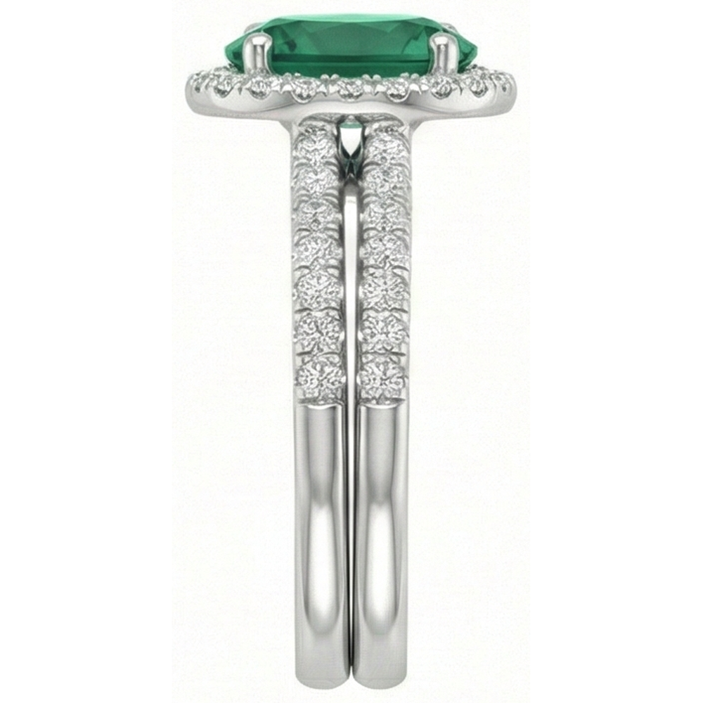 14K White Gold Ladies Green Emerald GIA & Natural Earth Mined Diamond Ring 4.55 Carats Fine Jewelry