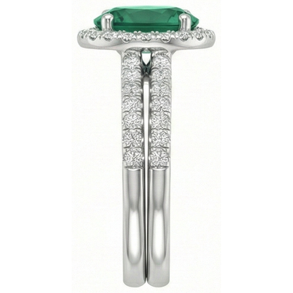 14K White Gold Ladies Green Emerald GIA & Natural Earth Mined Diamond Ring 4.55 Carats Fine Jewelry