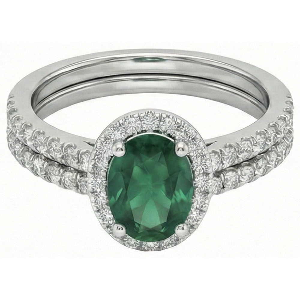 14K White Gold Ladies Green Emerald GIA & Natural Earth Mined Diamond Ring 4.55 Carats Fine Jewelry