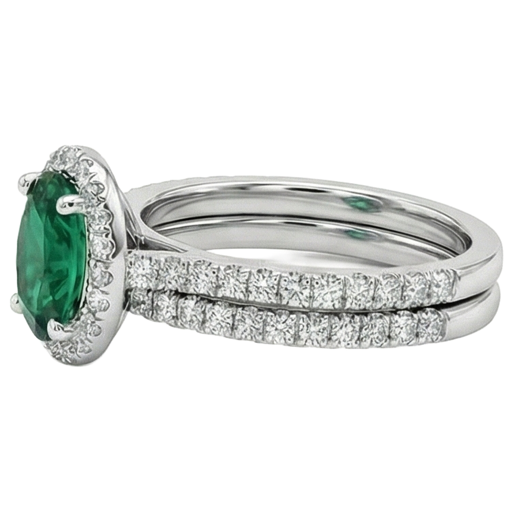 14K White Gold Ladies Green Emerald GIA & Natural Earth Mined Diamond Ring 4.55 Carats Fine Jewelry